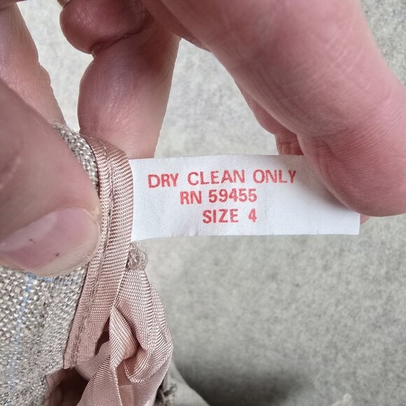 Linen Blend Beige Plaid Womens Two-Piece Blazer & Dress Suit Lined Size 4 - Picture 8 of 16